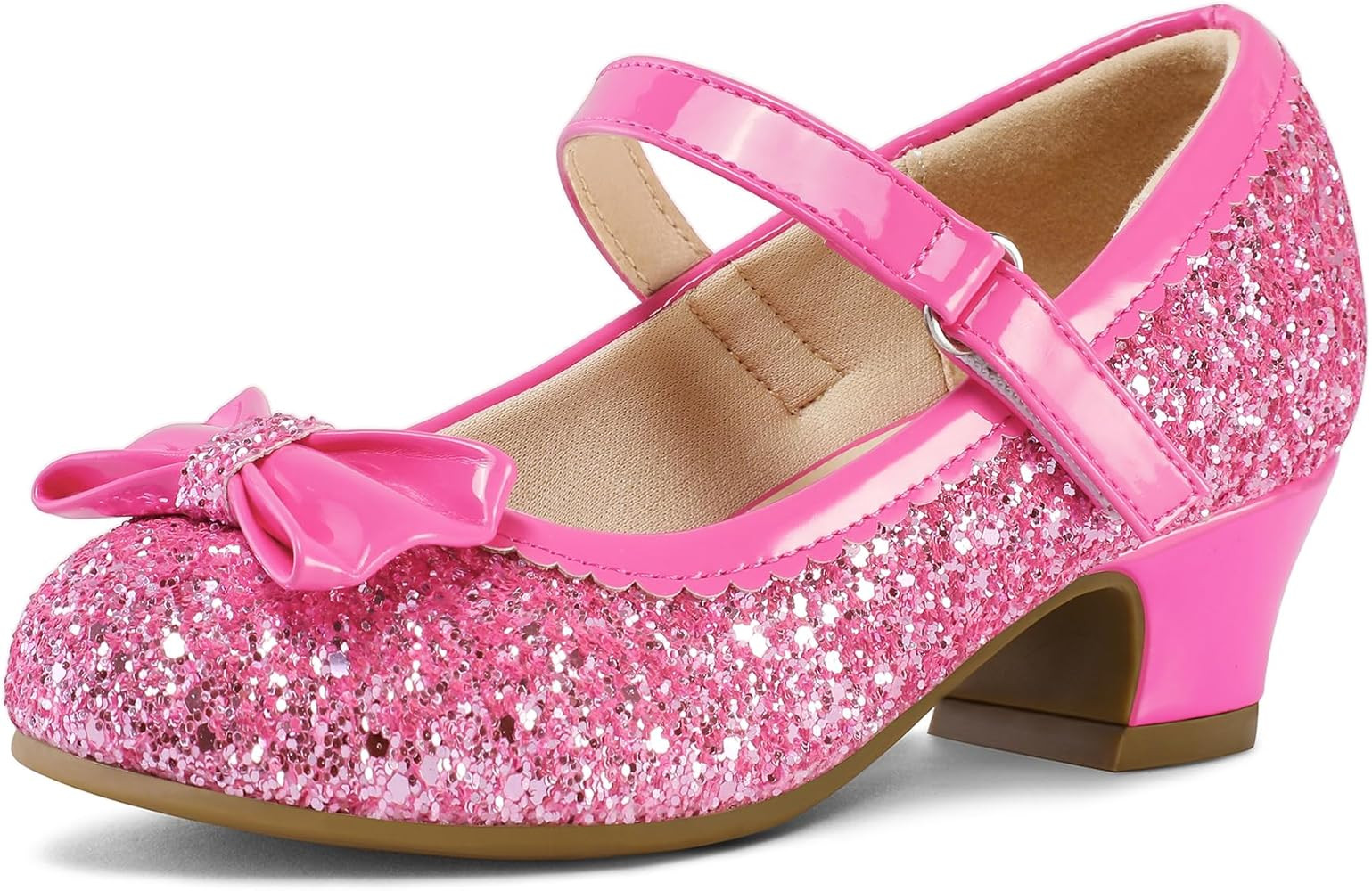 K KomForme Girl's Dress Shoes Mary Jane Glitter 1.5 in Low Heel Wedding Party Princess Shoes for ... | Amazon (US)