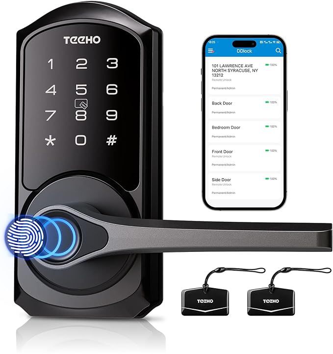 TEEHO Smart Lock - Keypad Door Lock with Handle - 6-in-1 Fingerprint Door Lock for Front Door - B... | Amazon (US)
