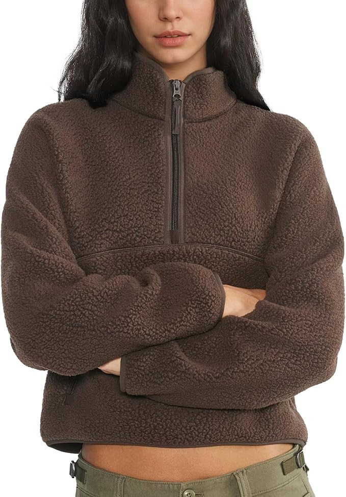 Hixiaohe Womens Cropped Fleece Sweatshirts Casual Half Zip Long Sleeve Fuzzy Winter Warm Pullover... | Amazon (US)