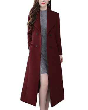 chouyatou Women's Maxi Long Wool Blend Pea Coat Shawl Collar Double Breasted Winter Trench Coat O... | Amazon (US)