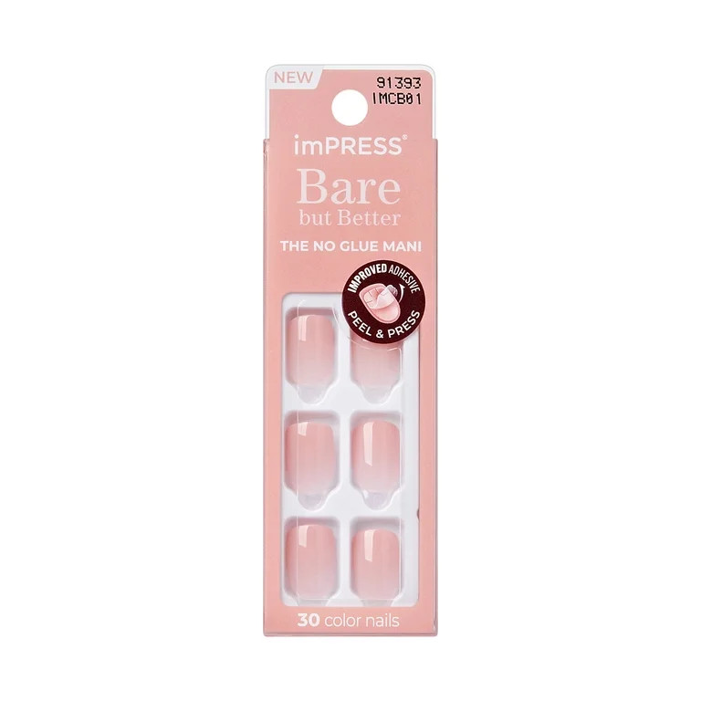 KISS imPRESS Bare but Better Short Square Oval Press-on Nails, Light Pink, 30 Pieces | Walmart (US)