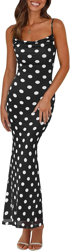 PRETTYGARDEN Women's 2025 Summer Floral Spaghetti Strap Maxi Dress Stretch Sexy Bodycon Dress Bac... | Amazon (US)