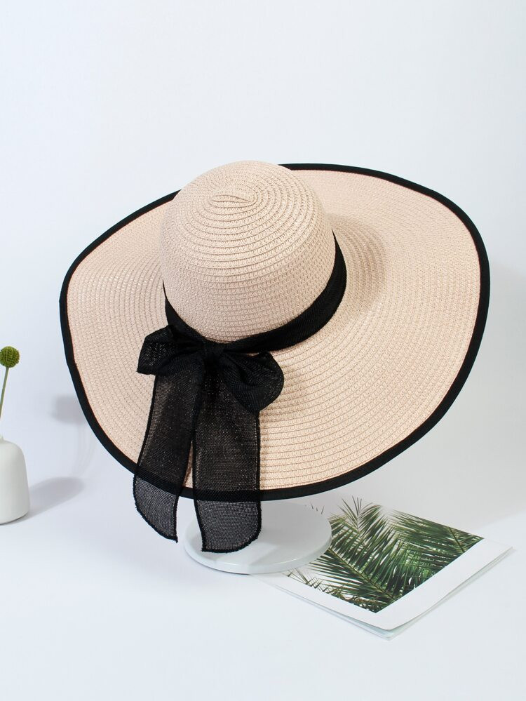 Twilly Scarf Decor Contrast Binding Straw Hat | SHEIN