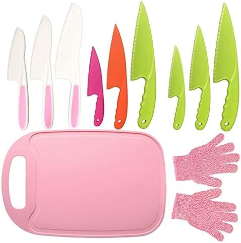 12Pcs Kids Plastic Knife Set,BPA-Free Children's Safe Cooking Knife Set with Cut Resistant Gloves(Ag | Amazon (US)