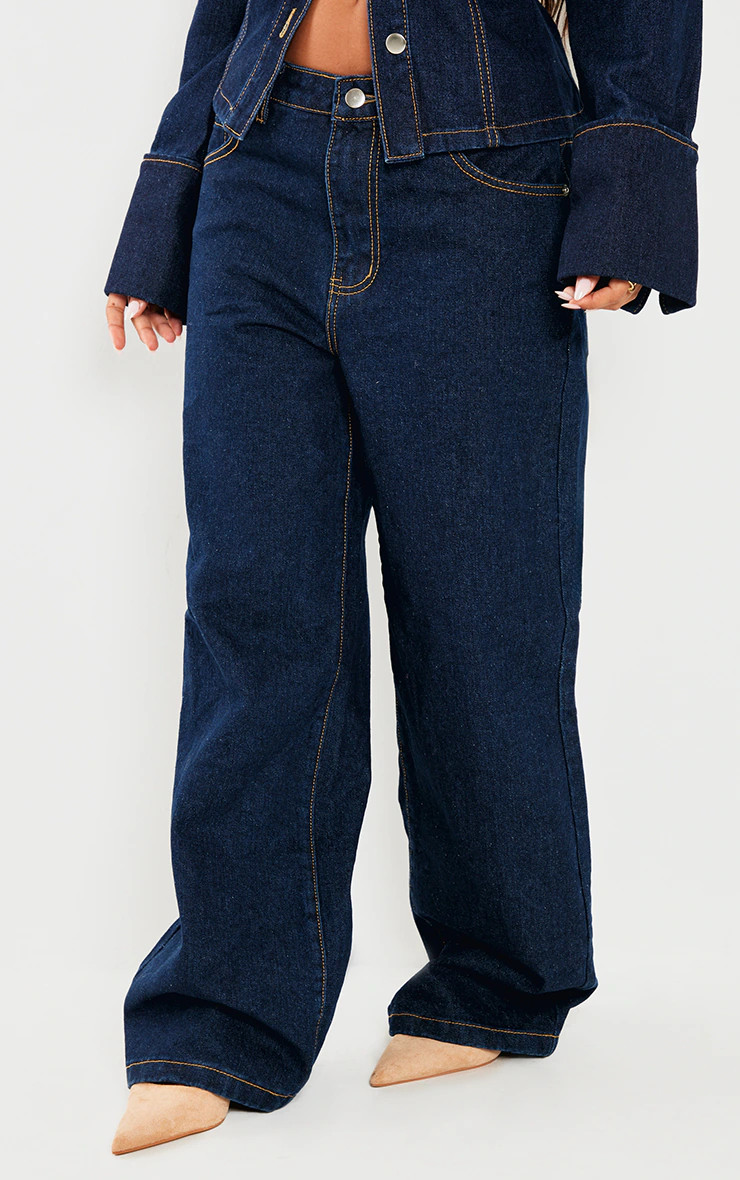 Petite Indigo Blue Wash Straight Leg Mid Rise Jeans | PrettyLittleThing US