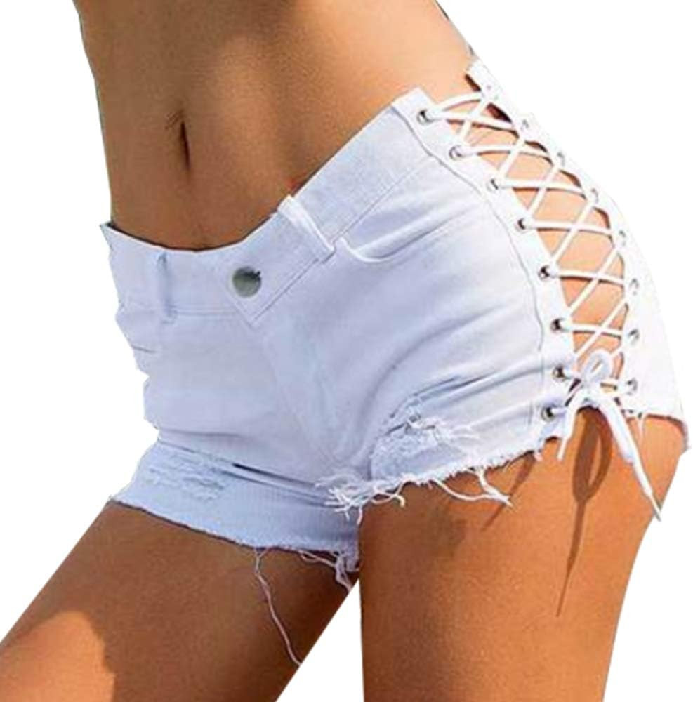 MUYDZ Women Cut Off Destroyed Bandage High Rise Denim Short Jean Hot Pants | Amazon (US)