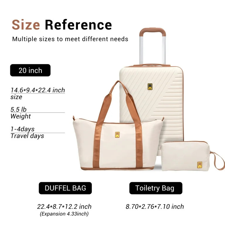 Landisun 3 Piece Carry-on Luggage Sets, Hardside Suitcase Set with Spinner Wheels, Portable Trave... | Walmart (US)