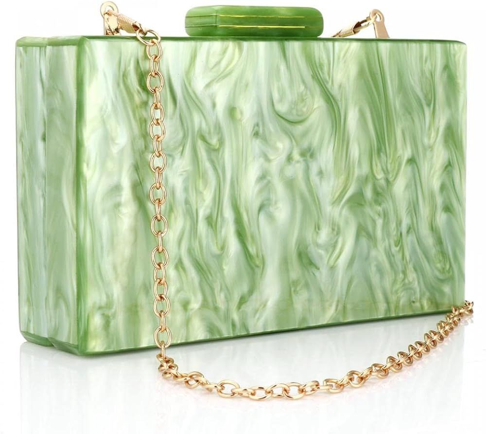 Marbling Green Acrylic Evening Bag Lady Clutch Purse Elegant Party Box Clutch Crossbody Bag for P... | Amazon (US)