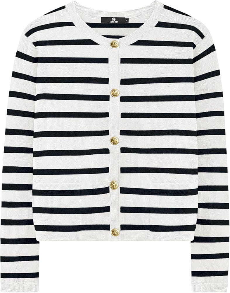 AUTOMET Womens Cardigans Striped Sweaters 2024 Fall Fashion Outfits Clothes Open Front Button Dow... | Amazon (US)
