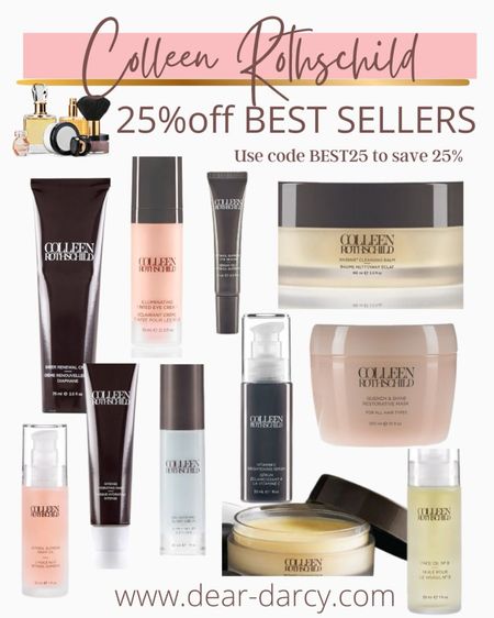Sale🚨

Colleen Rothschild  
25% off Best sellers 

Great time to pick up some of my favorite Beauty products!

Hair mask, eye treatments, moisturizers, peel pads, sheer renewal cream 
Cleansing balm, facial oils, 
Vitamin C serum, tinted eye cream
Retinol Night oil 


#LTKbeauty #LTKsalealert #LTKfindsunder100