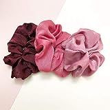 The Slk Shop Scrunchie for Hair, Satin Scrunchies for Women, Set of 3 (Deep red, Pink an Rose) | Amazon (US)