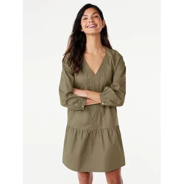 Free Assembly Women's Tiered Mini Dress with Long Sleeves, Sizes XS-XXL | Walmart (US)