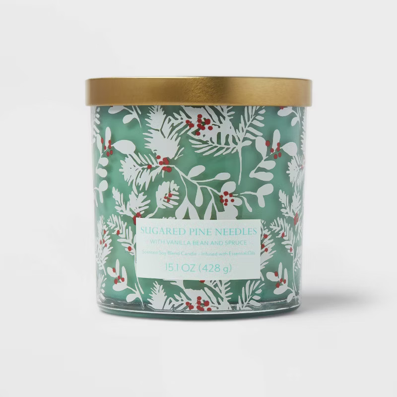 15.1oz Lidded Glass Jar 2-Wick Candle Exterior Full Sugared Pine Needles - Opalhouse™ | Target