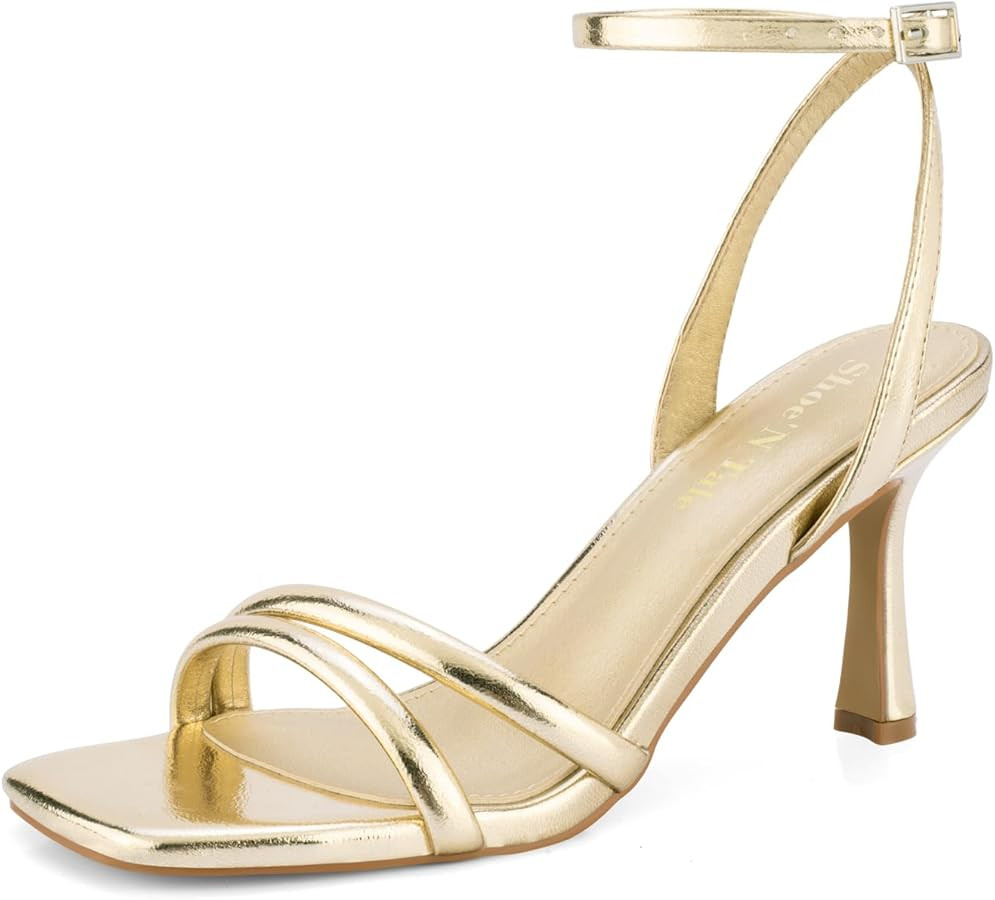 Shoe'N Tale Women's Strappy Heels Sexy Stilettos Summer Heeled Sandals High Heel Ankle Buckle Squ... | Amazon (US)