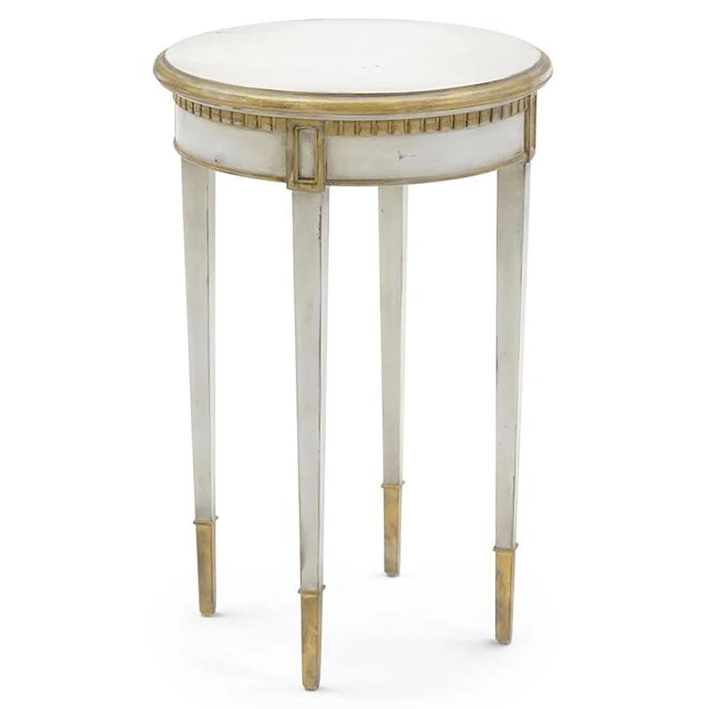 John-Richard Chambolle French Grey Wood Gold Accent Side Table | Kathy Kuo Home