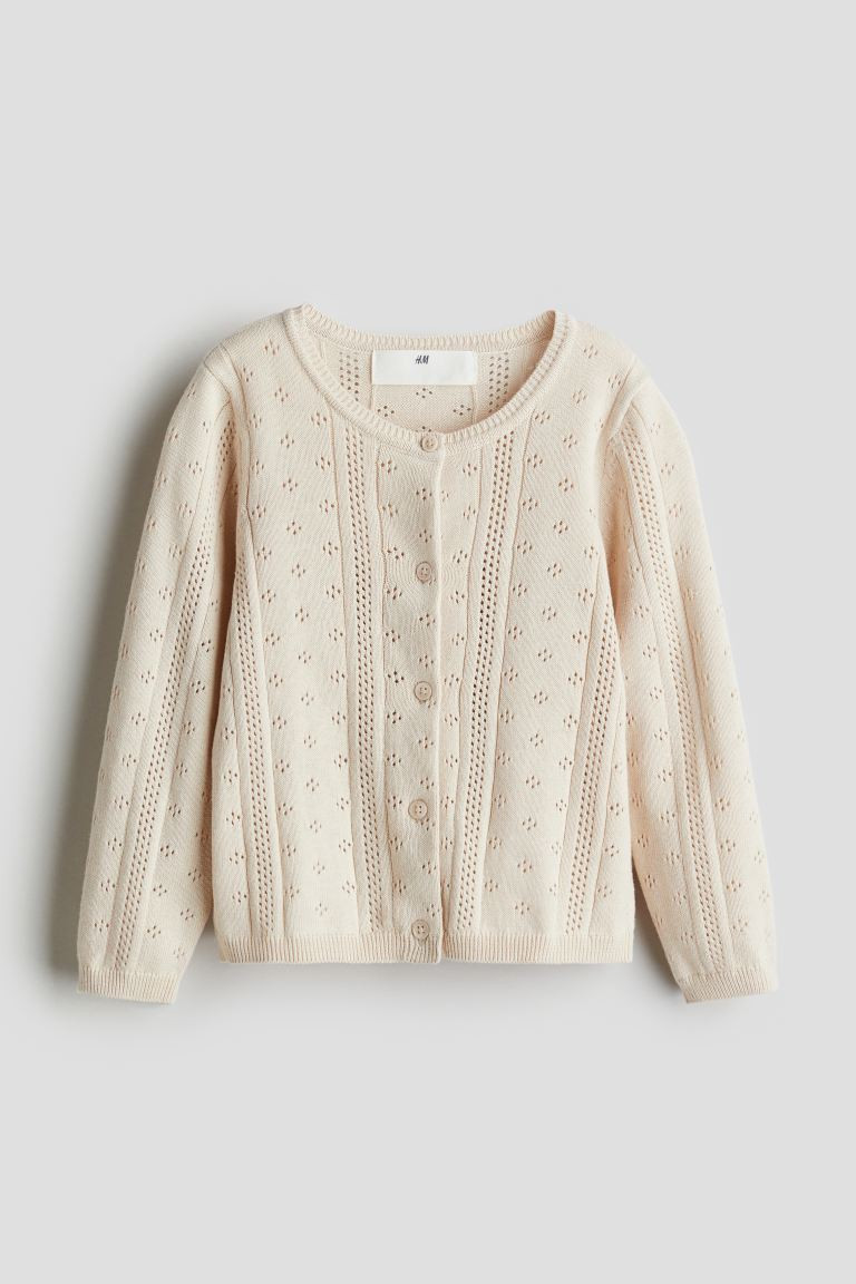 Textured-knit Cotton Cardigan - Light beige - Kids | H&M US | H&M (US + CA)