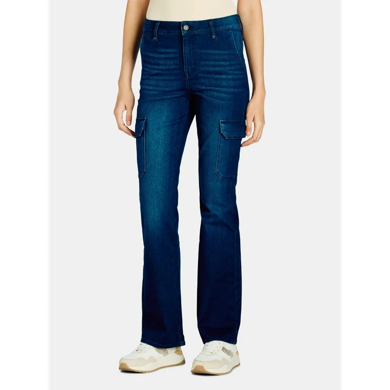 Time and Tru Women's High Rise Cargo Flare Jean, 30", 32", 34" Inseams, Sizes 2-20 | Walmart (US)