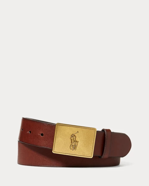 Pony Plaque Leather Belt | Ralph Lauren UK | Ralph Lauren (UK)