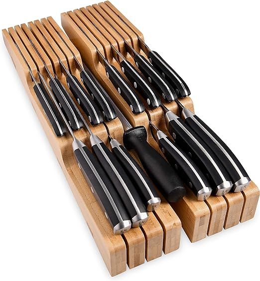 In-Drawer Bamboo Knife Block - Holds 14 Knives Plus a Slot for your Knife Sharpener, Premium Knif... | Amazon (US)