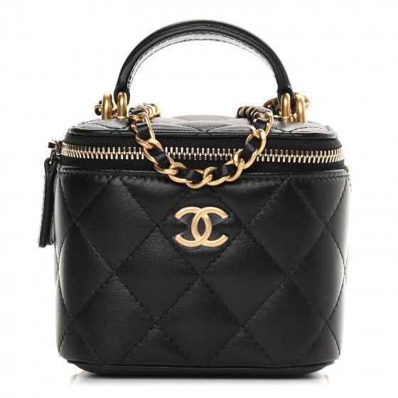 CHANEL

Lambskin Quilted Top Handle Mini Vanity Case With Chain Black | Fashionphile