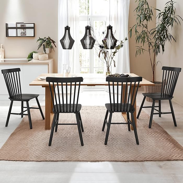 LUE BONA Windsor Dining Chair Set of 4, Spindle Back Wooden Chairs for Kitchen and Dining Room, R... | Amazon (US)