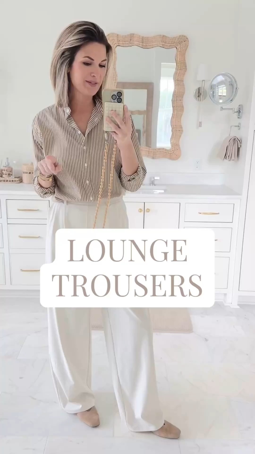 I am 5’11” wearing small tall (35” inseam) in these lounge trousers and xs in the button down shirt.  

#LTKWorkwear #LTKOver40 #LTKTall