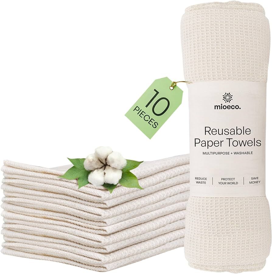 mioeco 10 Pack Kitchen Paper Towels Washable - Super Absorbent Natural Paper Towels - Natural Cot... | Amazon (US)