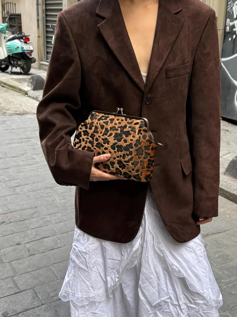 Leopard Patterned Buckle Clip Plush Clutch Evening Dress Portfolio Bag Statement Model - Etsy | Etsy (US)