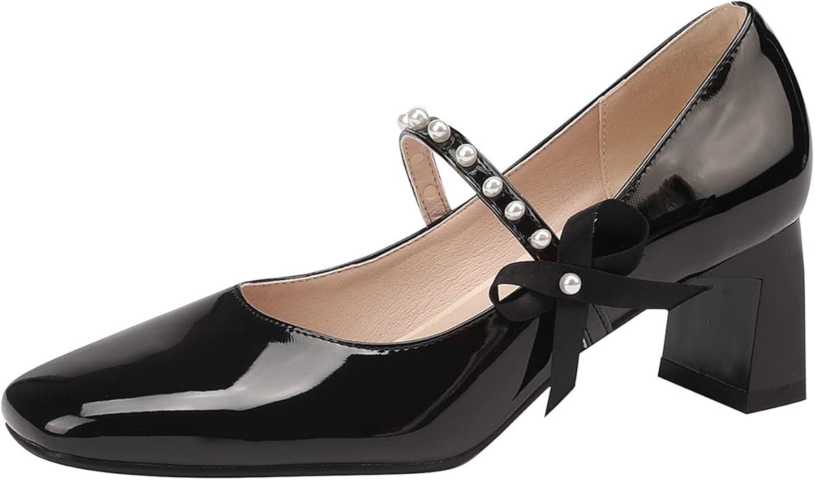 LYYSKY Women 5.5CM Block Heels Square Toe Ankle Strap Princess Student Single Shoes Fashion Maid ... | Amazon (US)