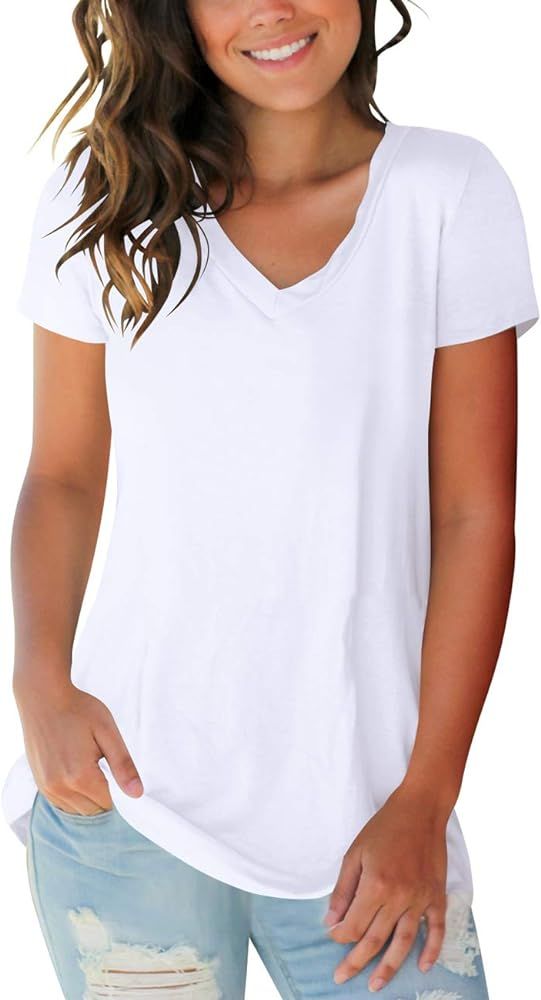 Womens Tops V Neck Tee Casual Short Sleeve and Long Sleeve T Shirts | Amazon (US)