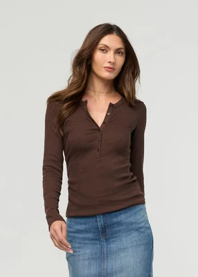 Ribbed Pima Long Sleeve Henley - Espresso XL | DUER