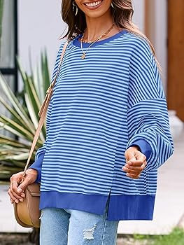 Fisoew Women's Fall Oversized Sweatshirt Casual Waffle Knit Long Sleeve Crewneck Split Pullover T... | Amazon (US)