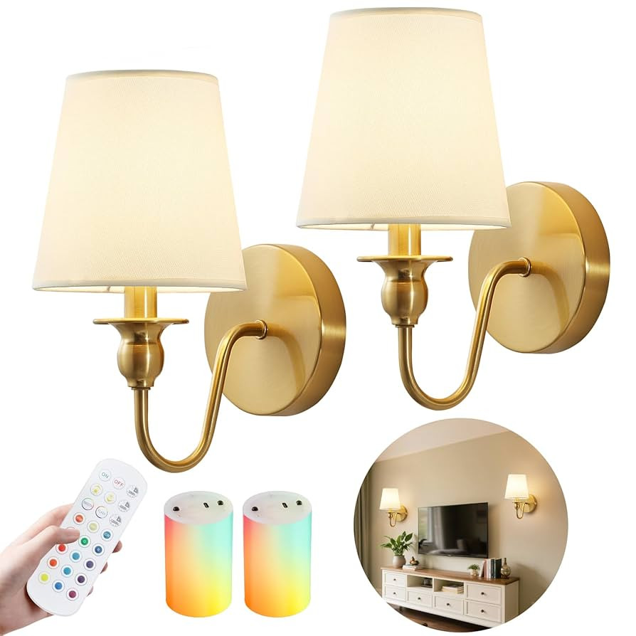 Battery Operated Wall Sconces set of Two,Wireless Wall Sconces with 10000mAh Dimmable Bulb and Re... | Amazon (US)