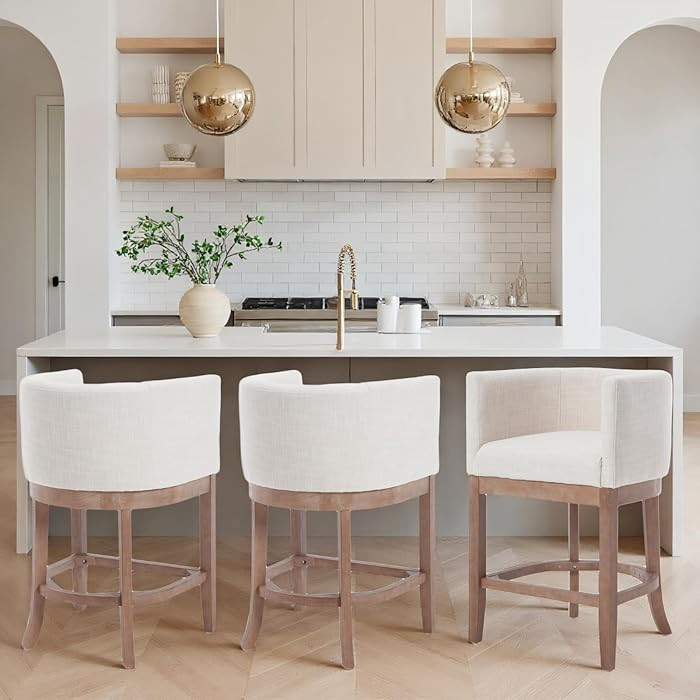 CIMOTA 26" Modern Counter Height Bar Stools Set of 3, Farmhouse Barrel Bar Stools with Backs and ... | Amazon (US)