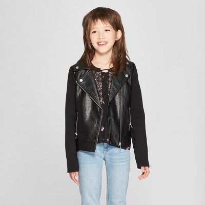 Girls' Rib Sleeve Moto Jacket - art class™ Black | Target