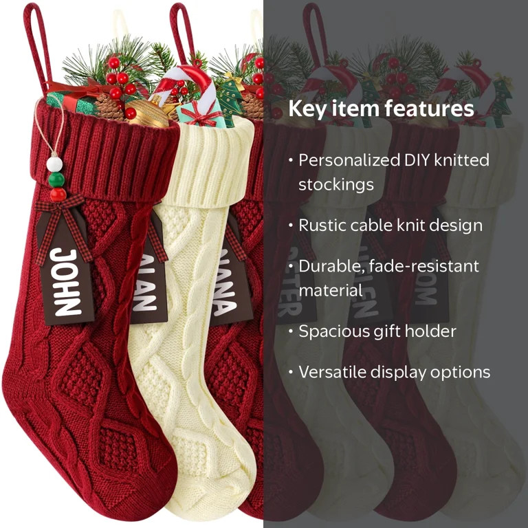 Ayieyill Christmas Stockings 6 Pack with Names Tags, Personalized Knitted Xmas Stockings 18 inche... | Walmart (US)