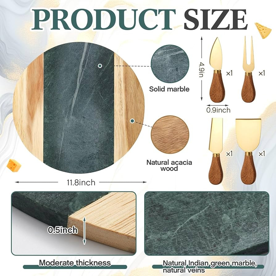 Marble and Acacia Wood Christmas Charcuterie Board Set with Cheese Knives Marble Cutting Board Ac... | Amazon (US)