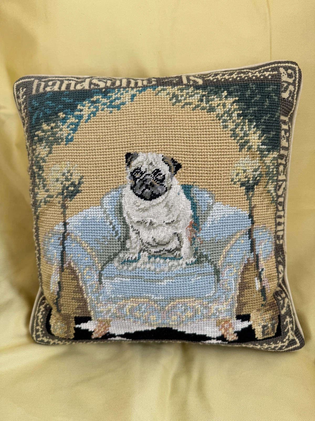 Adorable Pug Throwpillow  - Wool Petit Point &  Needlepoint Pillow 12x12 | eBay | eBay US