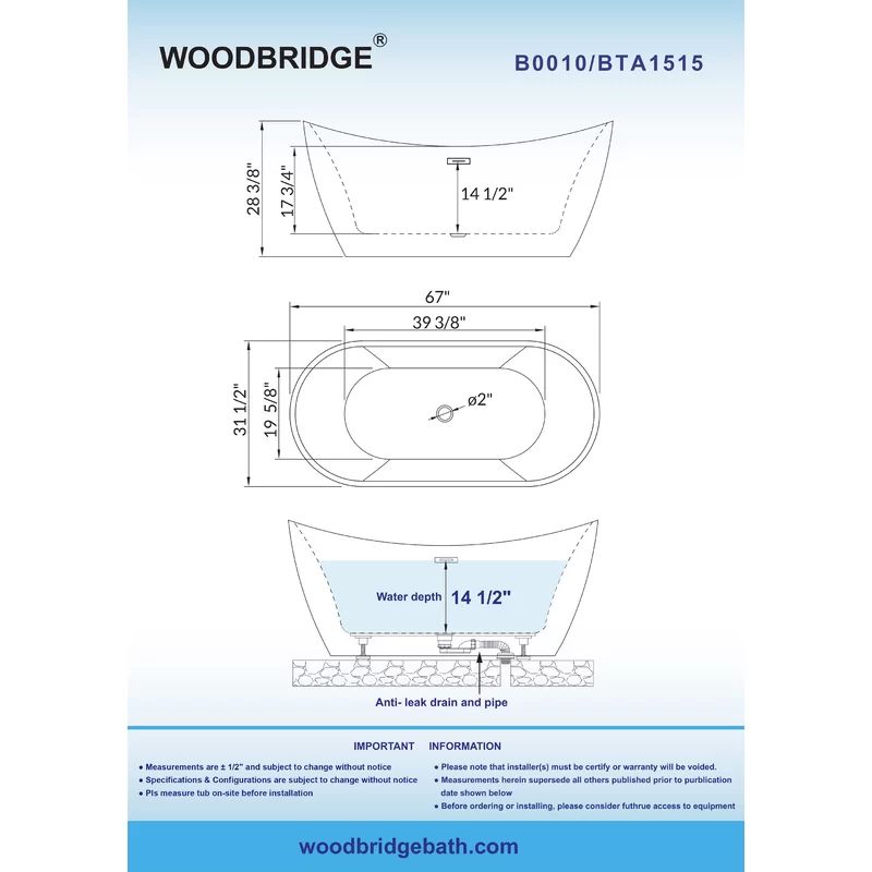 B-0010 67" x 32" Freestanding Soaking Bathtub | Wayfair North America