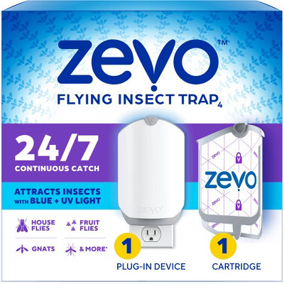 Zevo Indoor Flying Insect Trap for Fruit flies, Gnats, and House Flies - 1 Plug-In Base + 1 Cartridge: Indoor Use, 3.3" Depth, 7" Height | Target