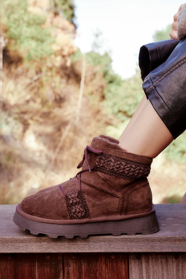 Matterhorn Chocolate Suede Faux Fur Lace-Up Platform Booties | Lulus