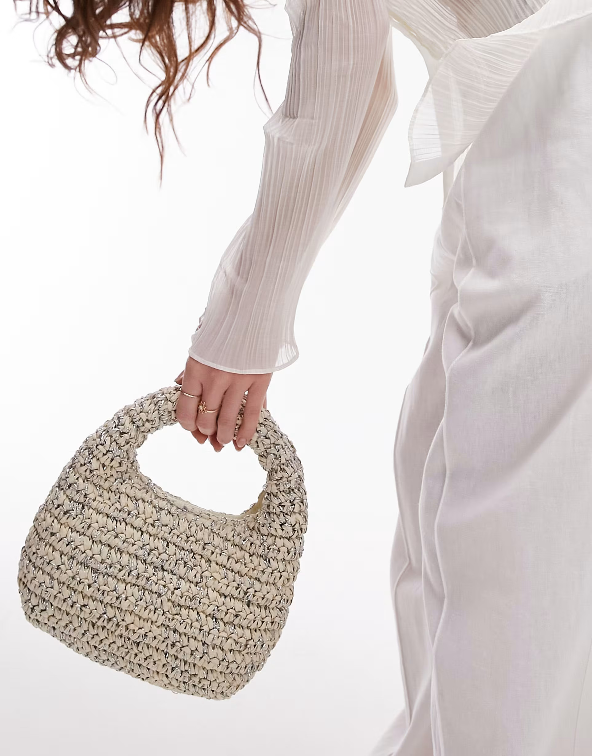 Topshop Groovy straw grab bag in silver fleck | ASOS (Global)