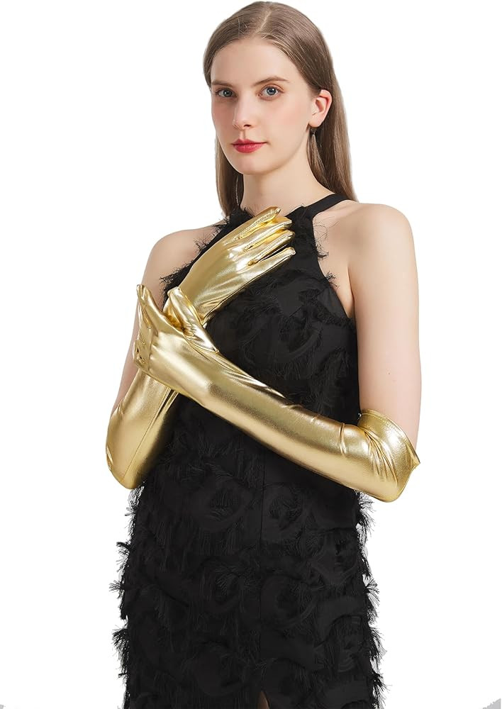 Long Faux Leather Gloves Women Costume Long Metallic Gloves Elbow Length Opera Halloween Cosplay ... | Amazon (US)