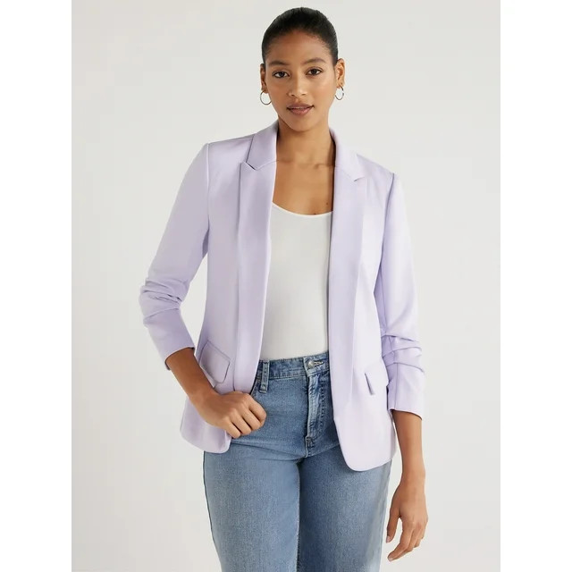 Scoop Women's Relaxed Scuba Knit Blazer with Scrunch Sleeves, Sizes XS-XXL | Walmart (US)