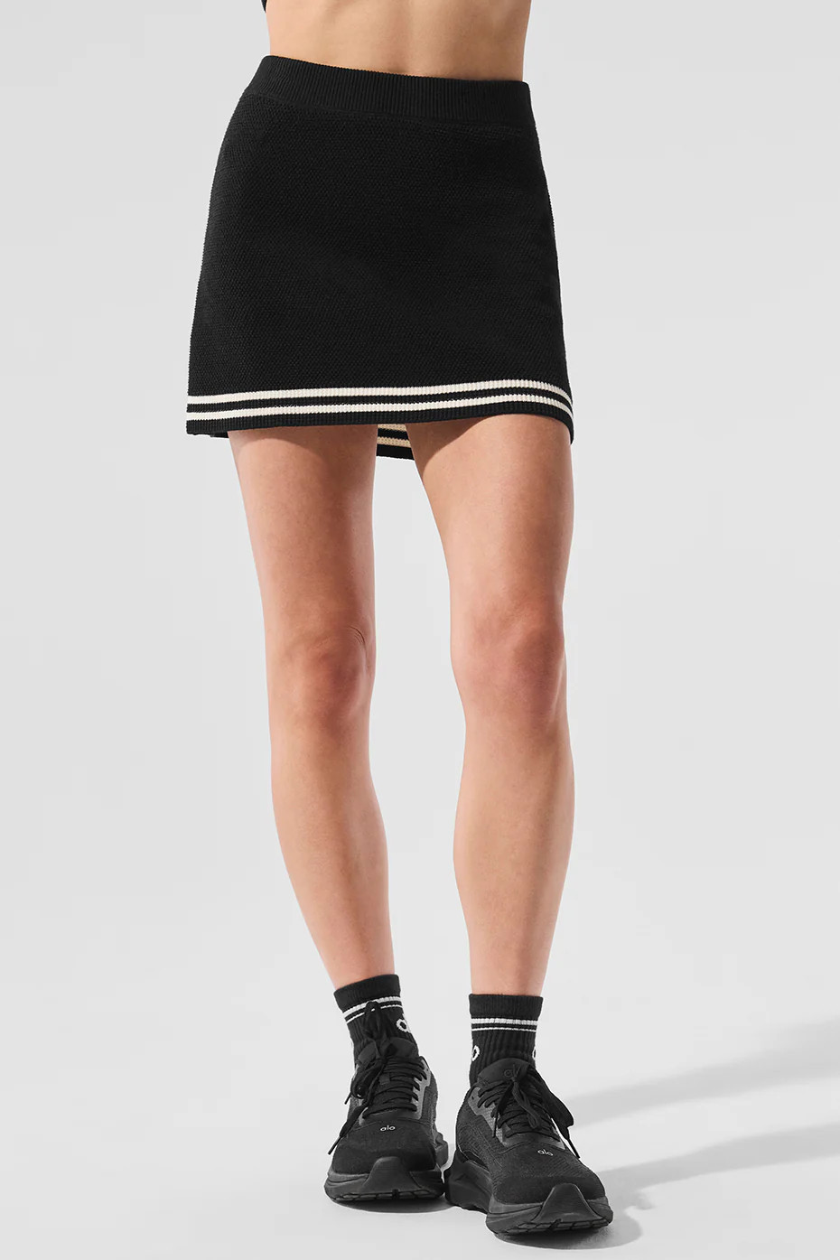 Alo Yoga� | Tennis Club Sweater Knit Skirt in Black/Ivory, Size: 2XS | Alo Yoga (US)