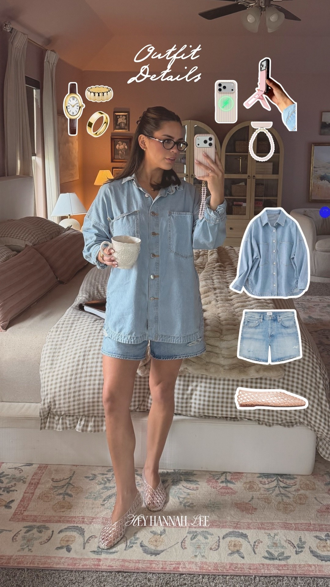 Who doesn’t love a denim on denim look? All my outfit dets here! 🧚🏼 
denim shirt, denim shorts, jelly flags, jewelry, ring, watch, phone accessories, spring outfit, summer style, fashion

#LTKmomlife #LTKootd #LTKgrwm