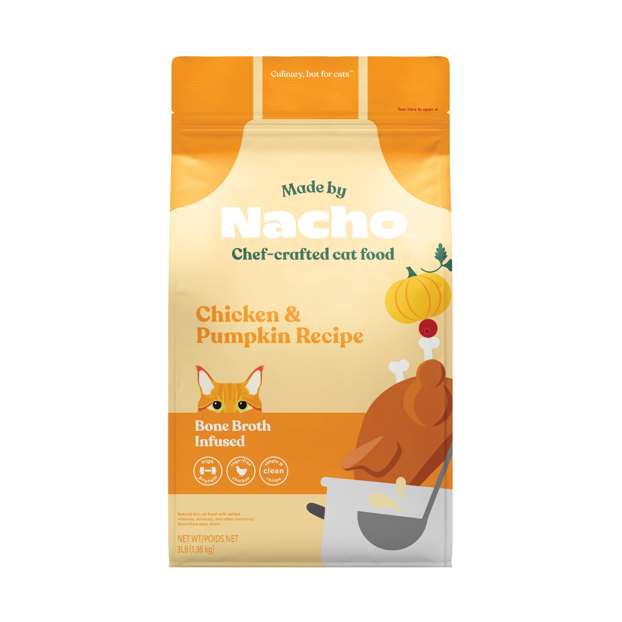 Made by Nacho Dry Cat Kibble, Infused with Bone Broth for Hydration, Cage-Free Chicken & Pumpkin Recipe, High Protein and Grain-Friendly Premium Cat Food, Limited Ingredients, 3lb Bag - Walmart.com | Walmart (US)