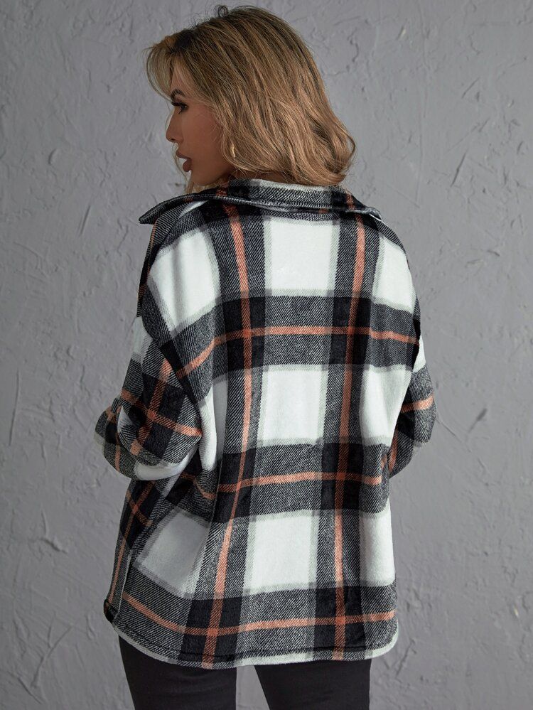 Plaid Print Drop Shoulder Jacket | SHEIN