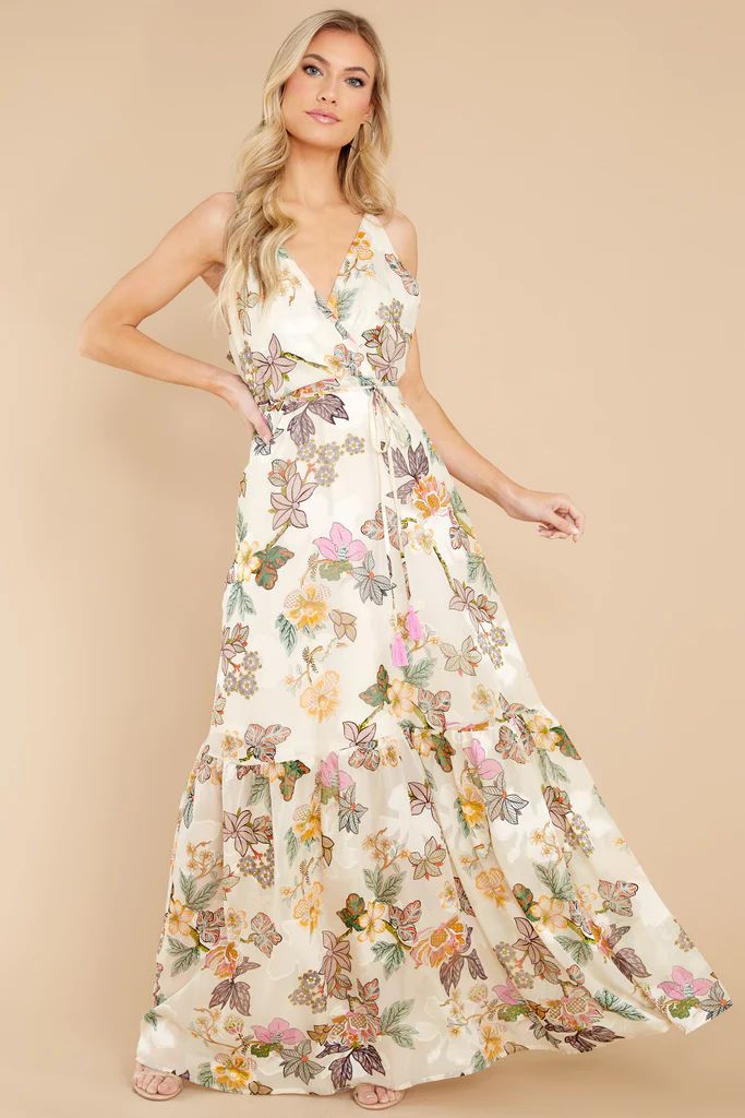 Command The Room Ivory Floral Print Maxi Dress | Red Dress 