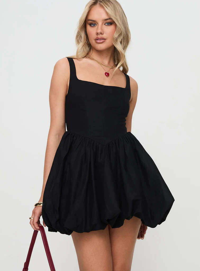 Alcott Bubble Hem Mini Dress Black | Princess Polly US